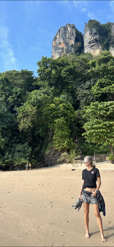Dr. Freeze taking time to rest and “ground” in the sand in Krabi Thailand.